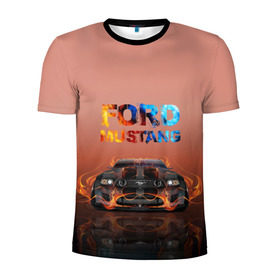 Мужская футболка 3D спортивная с принтом Ford Mustang в городе Новоалтайск, 100% полиэстер с улучшенными характеристиками | приталенный силуэт, круглая горловина, широкие плечи, сужается к линии бедра | 50 лет | mach 1 | авто | автомобиль | блатн | иномарка | крутая | логотип | марка красивая | машина | мустанг | надпись | пацанский таз | седан | тачила | тачка | форд | эмблема