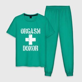 Мужская пижама хлопок с принтом Orgasm + donor в городе Новоалтайск, 100% хлопок | брюки и футболка прямого кроя, без карманов, на брюках мягкая резинка на поясе и по низу штанин
 | malchishnik | американский пирог | донор | жених | мальчишник | молодожены | свадьба | стифлер