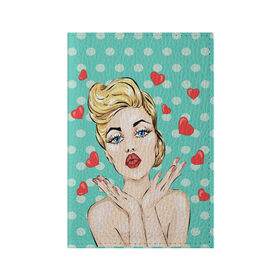 Обложка для паспорта матовая кожа с принтом Pop Art в городе Новоалтайск, натуральная матовая кожа | размер 19,3 х 13,7 см; прозрачные пластиковые крепления | Тематика изображения на принте: горошек | губы | девушка | кружочки | поп арт | поцелуй | сердечки | текстура