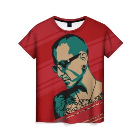 Женская футболка 3D с принтом Chester Bennington в городе Новоалтайск, 100% полиэфир ( синтетическое хлопкоподобное полотно) | прямой крой, круглый вырез горловины, длина до линии бедер | chester bennington | рок