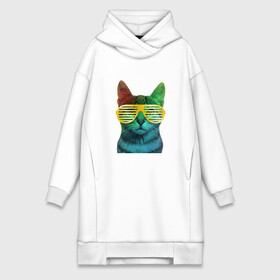 Платье-худи хлопок с принтом Кот в очках в городе Новоалтайск,  |  | cat | kitty | space | животные | космос | кот | котенок | кошка | очки | радуга | цвет