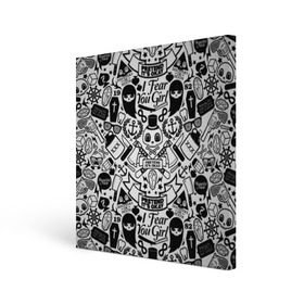 Холст квадратный с принтом Tokyo Tattoo Sticker Bomb в городе Новоалтайск, 100% ПВХ |  | casual | design | pattern | ray ban | skull | street | texture | urban | дизайн | индеец | мода | очки | повтор | принт | стикербомб | стикеры | тату | текстура | узор | улица | хулиган | череп | шляпа