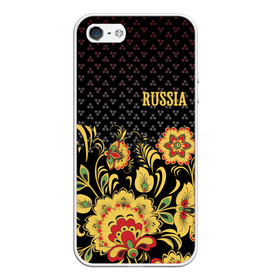 Чехол для iPhone 5/5S матовый с принтом Россия в городе Новоалтайск, Силикон | Область печати: задняя сторона чехла, без боковых панелей | роспись | россия | хохлома | цветы | я русский