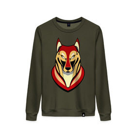 Женский свитшот хлопок с принтом Iron Wolf в городе Новоалтайск, 100% хлопок | прямой крой, круглый вырез, на манжетах и по низу широкая трикотажная резинка  | 