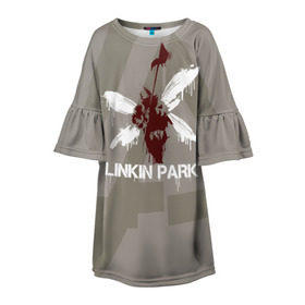 Детское платье 3D с принтом Linkin Park - Hybrid logos в городе Новоалтайск, 100% полиэстер | прямой силуэт, чуть расширенный к низу. Круглая горловина, на рукавах — воланы | 0x000000123 | chester | hybrid | linkin park | линкин парк
