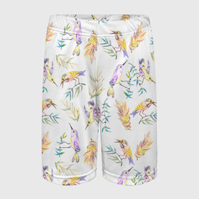 Детские спортивные шорты 3D с принтом Пташки в городе Новоалтайск,  100% полиэстер
 | пояс оформлен широкой мягкой резинкой, ткань тянется
 | bird | birds | feather | spring | весна | ветка | перья | птицы | птички