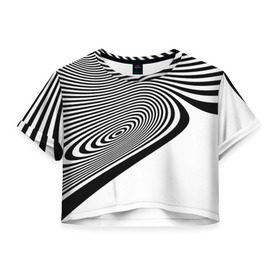 Женская футболка 3D укороченная с принтом Black&White illusion в городе Новоалтайск, 100% полиэстер | круглая горловина, длина футболки до линии талии, рукава с отворотами | Тематика изображения на принте: 3d | абстракции | иллюзия | линии | полосы | черно белые