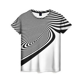 Женская футболка 3D с принтом Black&White illusion в городе Новоалтайск, 100% полиэфир ( синтетическое хлопкоподобное полотно) | прямой крой, круглый вырез горловины, длина до линии бедер | 3d | абстракции | иллюзия | линии | полосы | черно белые