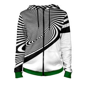Женская толстовка 3D на молнии с принтом Black&White illusion в городе Новоалтайск, 100% полиэстер | длина до линии бедра, манжеты и пояс оформлены мягкой тканевой резинкой, двухслойный капюшон со шнурком для регулировки, спереди молния, по бокам два кармана | 3d | абстракции | иллюзия | линии | полосы | черно белые