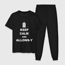 Мужская пижама хлопок с принтом Keep calm and allons-y в городе Новоалтайск, 100% хлопок | брюки и футболка прямого кроя, без карманов, на брюках мягкая резинка на поясе и по низу штанин
 | keep calm | арт | доктор кто | надпись | сериал | сохраняйте спокойствие | тардис | фильмы