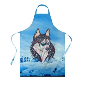 Фартук 3D с принтом Siberian Husky в городе Новоалтайск, 100% полиэстер | общий размер — 65 х 85 см, ширина нагрудника — 26 см, горловина — 53 см, длина завязок — 54 см, общий обхват в поясе — 173 см. Принт на завязках и на горловине наносится с двух сторон, на основной части фартука — только с внешней стороны | at | bowwow | dog | hound | pooch | арт | гончая | гончая собака | горы | деревья | лес | снег | собака | хаски | холод