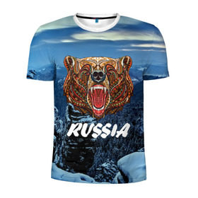 Мужская футболка 3D спортивная с принтом Russian bear в городе Новоалтайск, 100% полиэстер с улучшенными характеристиками | приталенный силуэт, круглая горловина, широкие плечи, сужается к линии бедра | 