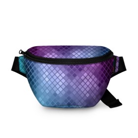 Поясная сумка 3D с принтом Snake в городе Новоалтайск, 100% полиэстер | плотная ткань, ремень с регулируемой длиной, внутри несколько карманов для мелочей, основное отделение и карман с обратной стороны сумки застегиваются на молнию | blue | disco | geometry | skin | snake | square | violet | абстракция | блеск | геометрия | диско | змея | кожа | орнамент | паттерн