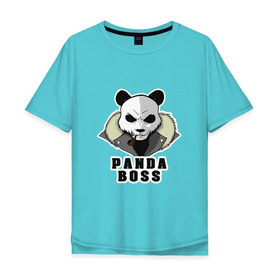 Мужская футболка хлопок Oversize с принтом Panda Boss в городе Новоалтайск, 100% хлопок | свободный крой, круглый ворот, “спинка” длиннее передней части | банда | большой | босс | важный | главарь | главный | директор | крутой | круче всех | лидер | мех | панда | россия | русский | самый | супер | трубка | шуба