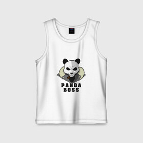Детская майка хлопок с принтом Panda Boss в городе Новоалтайск,  |  | банда | большой | босс | важный | главарь | главный | директор | крутой | круче всех | лидер | мех | панда | россия | русский | самый | супер | трубка | шуба