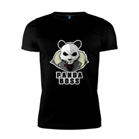 Мужская футболка премиум с принтом Panda Boss в городе Новоалтайск, 92% хлопок, 8% лайкра | приталенный силуэт, круглый вырез ворота, длина до линии бедра, короткий рукав | банда | большой | босс | важный | главарь | главный | директор | крутой | круче всех | лидер | мех | панда | россия | русский | самый | супер | трубка | шуба