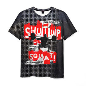 Мужская футболка 3D с принтом Powerlifting shut up and squat в городе Новоалтайск, 100% полиэфир | прямой крой, круглый вырез горловины, длина до линии бедер | powerlifting | shut up and squat | пауэрлифтинг