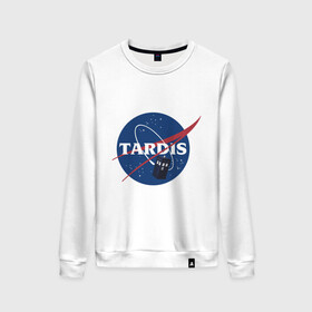 Женский свитшот хлопок с принтом Tardis NASA в городе Новоалтайск, 100% хлопок | прямой крой, круглый вырез, на манжетах и по низу широкая трикотажная резинка  | doctor who | space | tardis | time machine | будка | время. пространство | доктор кто | космос | машина времени | наса | сериал | тардис