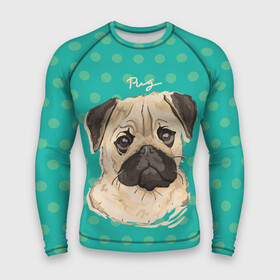 Мужской рашгард 3D с принтом Мопсик в городе Новоалтайск,  |  | dog | pug | арт | животное | кружочки | мопс | пес | собака | текстура