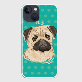 Чехол для iPhone 13 mini с принтом Мопсик в городе Новоалтайск,  |  | dog | pug | арт | животное | кружочки | мопс | пес | собака | текстура