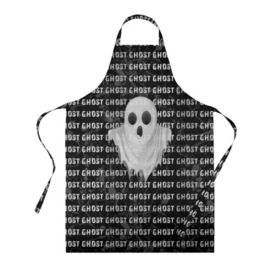 Фартук 3D с принтом GHOST в городе Новоалтайск, 100% полиэстер | общий размер — 65 х 85 см, ширина нагрудника — 26 см, горловина — 53 см, длина завязок — 54 см, общий обхват в поясе — 173 см. Принт на завязках и на горловине наносится с двух сторон, на основной части фартука — только с внешней стороны | black and white | soul | spirit | привидение | призрак | фантом | черно белый