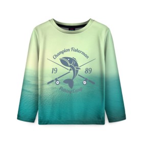 Детский лонгслив 3D с принтом Champion Fisherman в городе Новоалтайск, 100% полиэстер | длинные рукава, круглый вырез горловины, полуприлегающий силуэт
 | baitbest | bottom | driftwood | fisherman | fishing | fishwaterhook | pike | river | вода | дно | коряга | крючок | лучший рыбак | наживка | река | рыба | рыбалка | щука