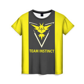 Женская футболка 3D с принтом Team instinct в городе Новоалтайск, 100% полиэфир ( синтетическое хлопкоподобное полотно) | прямой крой, круглый вырез горловины, длина до линии бедер | game | игра | игрок | инстинкт | пикачу | покемон