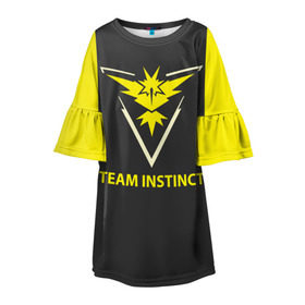 Детское платье 3D с принтом Team instinct в городе Новоалтайск, 100% полиэстер | прямой силуэт, чуть расширенный к низу. Круглая горловина, на рукавах — воланы | game | игра | игрок | инстинкт | пикачу | покемон