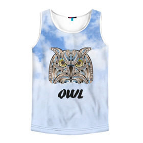 Мужская майка 3D с принтом Owl в городе Новоалтайск, 100% полиэстер | круглая горловина, приталенный силуэт, длина до линии бедра. Пройма и горловина окантованы тонкой бейкой | owl | животные | полуночник | природа | сова | сыч | филин | этника