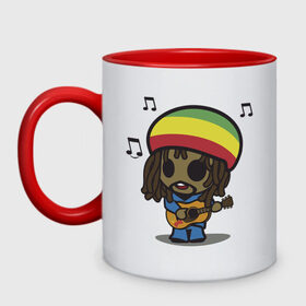 Кружка двухцветная с принтом Reggae в городе Новоалтайск, керамика | объем — 330 мл, диаметр — 80 мм. Цветная ручка и кайма сверху, в некоторых цветах — вся внутренняя часть | Тематика изображения на принте: bob marley | боб марли