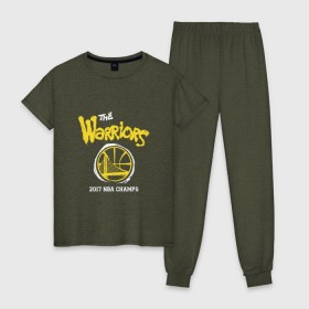 Женская пижама хлопок с принтом Golden State Champions в городе Новоалтайск, 100% хлопок | брюки и футболка прямого кроя, без карманов, на брюках мягкая резинка на поясе и по низу штанин | basketball | golden state | nba | warriors | баскетбол | голден стейт | нба | спорт | уорриорз