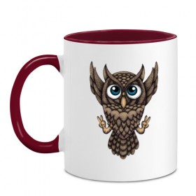 Кружка двухцветная с принтом Сова в городе Новоалтайск, керамика | объем — 330 мл, диаметр — 80 мм. Цветная ручка и кайма сверху, в некоторых цветах — вся внутренняя часть | 
