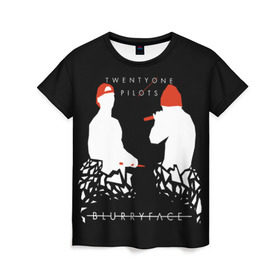 Женская футболка 3D с принтом TOP BlurryFace в городе Новоалтайск, 100% полиэфир ( синтетическое хлопкоподобное полотно) | прямой крой, круглый вырез горловины, длина до линии бедер | rock | t.o.p. | top | twenty one pilots | рок