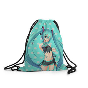 Рюкзак-мешок 3D с принтом Hatsune Miku в городе Новоалтайск, 100% полиэстер | плотность ткани — 200 г/м2, размер — 35 х 45 см; лямки — толстые шнурки, застежка на шнуровке, без карманов и подкладки | Тематика изображения на принте: anime | hatsune miku | vokaloid | аниме | арт | вокалоид | девyшка | хатсуне мику