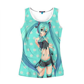 Женская майка 3D с принтом Hatsune Miku в городе Новоалтайск, 100% полиэстер | круглая горловина, прямой силуэт, длина до линии бедра | anime | hatsune miku | vokaloid | аниме | арт | вокалоид | девyшка | хатсуне мику