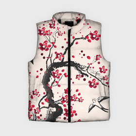 Женский жилет утепленный 3D с принтом Сакура в городе Новоалтайск,  |  | вишня | дерево | зима | красный | новинки | птицы | черный | япония