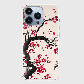 Чехол для iPhone 13 Pro с принтом Сакура в городе Новоалтайск,  |  | Тематика изображения на принте: вишня | дерево | зима | красный | новинки | птицы | черный | япония