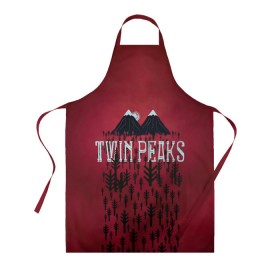 Фартук 3D с принтом Лес Twin Peaks в городе Новоалтайск, 100% полиэстер | общий размер — 65 х 85 см, ширина нагрудника — 26 см, горловина — 53 см, длина завязок — 54 см, общий обхват в поясе — 173 см. Принт на завязках и на горловине наносится с двух сторон, на основной части фартука — только с внешней стороны | горы | надпись | ретро | твин пикс
