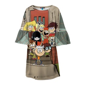 Детское платье 3D с принтом The Loud House в городе Новоалтайск, 100% полиэстер | прямой силуэт, чуть расширенный к низу. Круглая горловина, на рукавах — воланы | Тематика изображения на принте: the loud house | линкольн лауд | мой шумный дом | мультсериал | мультфильм