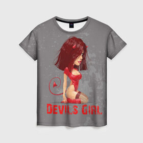 Женская футболка 3D с принтом Devils Girl в городе Новоалтайск, 100% полиэфир ( синтетическое хлопкоподобное полотно) | прямой крой, круглый вырез горловины, длина до линии бедер | devils girl |   дьявол | грешница | люцифер | сатана