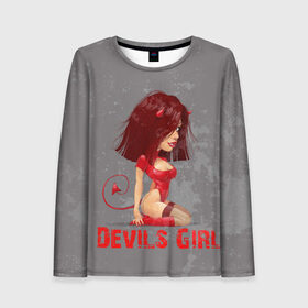 Женский лонгслив 3D с принтом Devils Girl в городе Новоалтайск, 100% полиэстер | длинные рукава, круглый вырез горловины, полуприлегающий силуэт | devils girl |   дьявол | грешница | люцифер | сатана