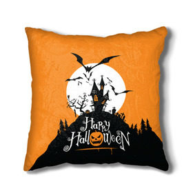 Подушка 3D с принтом Happy Halloween в городе Новоалтайск, наволочка – 100% полиэстер, наполнитель – холлофайбер (легкий наполнитель, не вызывает аллергию). | состоит из подушки и наволочки. Наволочка на молнии, легко снимается для стирки | cemetery | corpse | flying | forest | gallows | halloween | happy | holiday | house | mice | moon | night | owl | pumpkin | silhouette | tree | виселица | дерево | дом | кладбище | ле | летучие | луна | мертвец | мыши | ночь | праздник | силуэт | сова | с