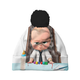 Шапка 3D c помпоном с принтом Boss Baby в городе Новоалтайск, 100% полиэстер | универсальный размер, печать по всей поверхности изделия | boss baby | босс | молокосос | мультфильмы