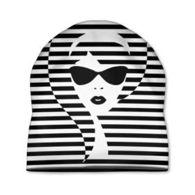 Шапка 3D с принтом Pop art girl в городе Новоалтайск, 100% полиэстер | универсальный размер, печать по всей поверхности изделия | abstraction | background | band | black and white | fashion | girl | hair | pop art | silhouette | style | абстракция | девушка | мода | очки | полосы | поп  арт | прическа | силуэт | стиль | фон | черно  белый