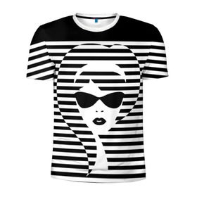 Мужская футболка 3D спортивная с принтом Pop art girl в городе Новоалтайск, 100% полиэстер с улучшенными характеристиками | приталенный силуэт, круглая горловина, широкие плечи, сужается к линии бедра | Тематика изображения на принте: abstraction | background | band | black and white | fashion | girl | hair | pop art | silhouette | style | абстракция | девушка | мода | очки | полосы | поп  арт | прическа | силуэт | стиль | фон | черно  белый