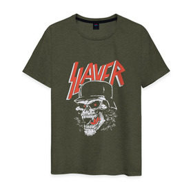 Мужская футболка хлопок с принтом Slayer череп в городе Новоалтайск, 100% хлопок | прямой крой, круглый вырез горловины, длина до линии бедер, слегка спущенное плечо. | slayer | группа | гэри холт | злость | зубы | каска | керри кинг | кости | метал | музыка | песни | пол бостаф | рок | слеар | слеер | слеяр | том арайа | трэш метал | тяжелый рок | хеви метал | язык