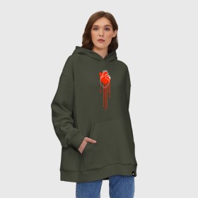 Худи SuperOversize хлопок с принтом Живое сердце в городе Новоалтайск, 70% хлопок, 30% полиэстер, мягкий начес внутри | карман-кенгуру, эластичная резинка на манжетах и по нижней кромке, двухслойный капюшон
 | кали | кровь | поток | сердце | стекает | струя