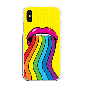 Чехол для iPhone XS Max матовый с принтом Pop art в городе Новоалтайск, Силикон | Область печати: задняя сторона чехла, без боковых панелей | fun | lip color | mouth | pop art | rainbow | reggae | spectrum | style | summer | teeth | yellow | веселье | губы | желтый | зубы | лето | поп арт | радуга | рот | спектр | стиль | цвет