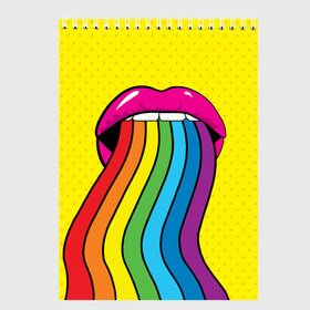 Скетчбук с принтом Pop art в городе Новоалтайск, 100% бумага
 | 48 листов, плотность листов — 100 г/м2, плотность картонной обложки — 250 г/м2. Листы скреплены сверху удобной пружинной спиралью | fun | lip color | mouth | pop art | rainbow | reggae | spectrum | style | summer | teeth | yellow | веселье | губы | желтый | зубы | лето | поп арт | радуга | рот | спектр | стиль | цвет