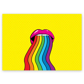 Поздравительная открытка с принтом Pop art в городе Новоалтайск, 100% бумага | плотность бумаги 280 г/м2, матовая, на обратной стороне линовка и место для марки
 | fun | lip color | mouth | pop art | rainbow | reggae | spectrum | style | summer | teeth | yellow | веселье | губы | желтый | зубы | лето | поп арт | радуга | рот | спектр | стиль | цвет